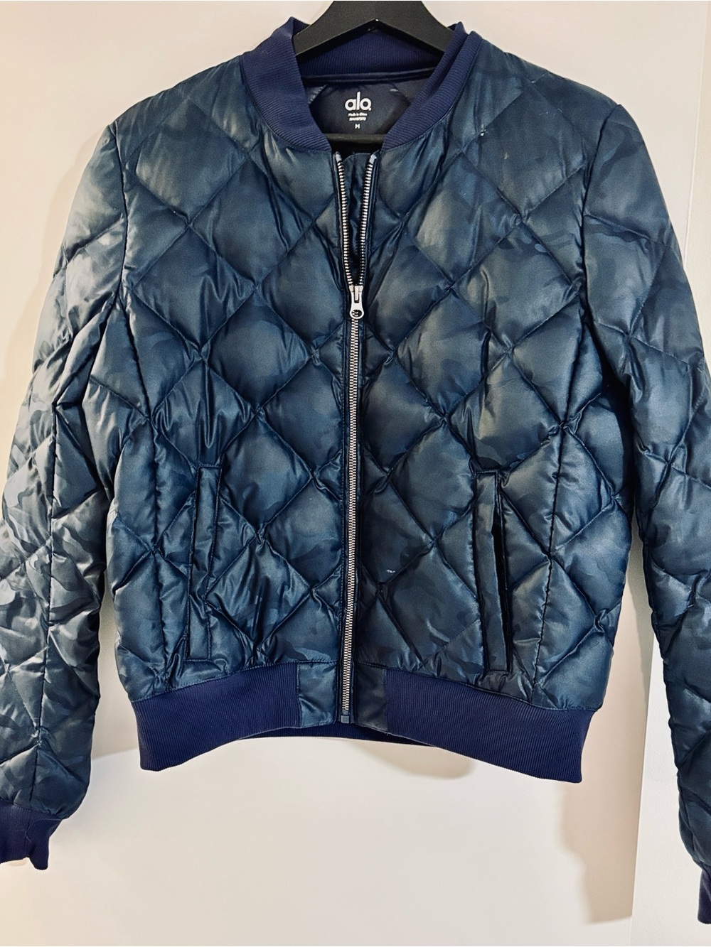 ALO Idol Bomber Jacket Blue Camo 
Size Medium